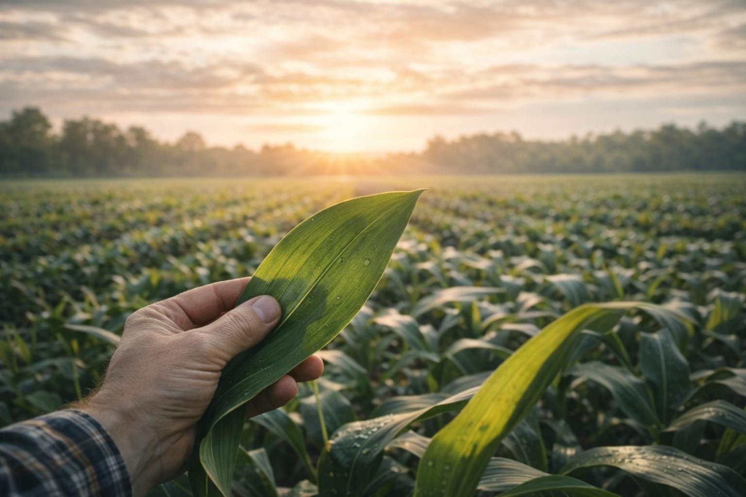 Fermier analizând cultura pentru decizii de fertilizare și tratamente